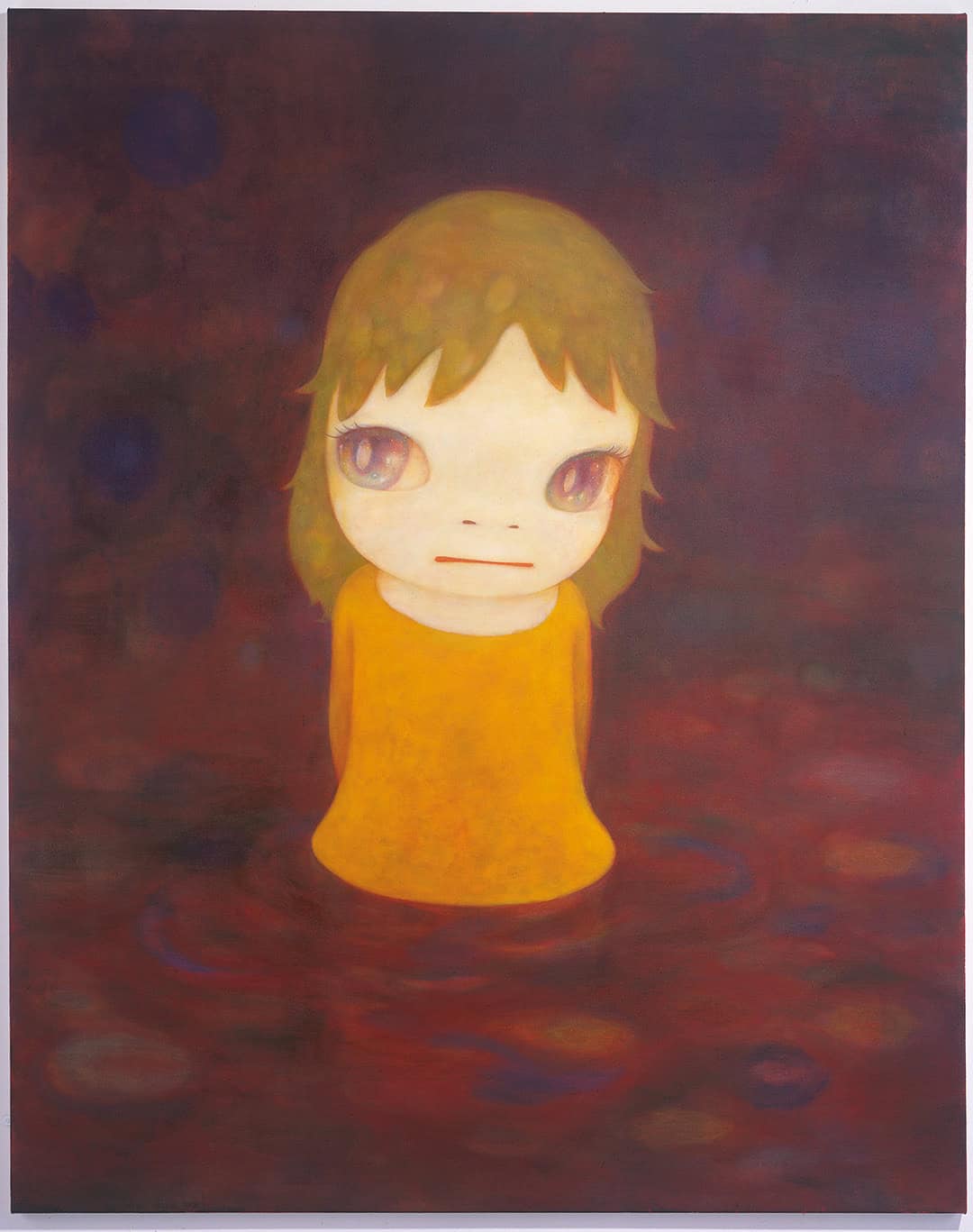 Yoshitomo Nara painting “After the Acid Rain,” wide-eyed figure in orange dress, Japanese contemporary art.