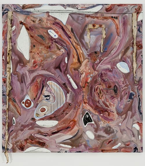 Layered abstract composition “In the heart of the revolution 1” (2025) by Manuel Mathieu, with earthy tones and dynamic, fragmented textures.