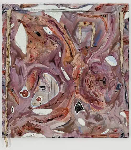 Layered abstract composition “In the heart of the revolution 1” (2025) by Manuel Mathieu, with earthy tones and dynamic, fragmented textures.