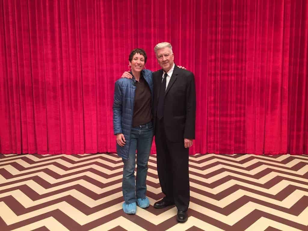 David Lynch and Sabrina Sutherland inside the iconic Red Room set from Twin Peaks.