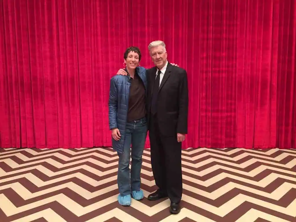 David Lynch and Sabrina Sutherland inside the iconic Red Room set from Twin Peaks.