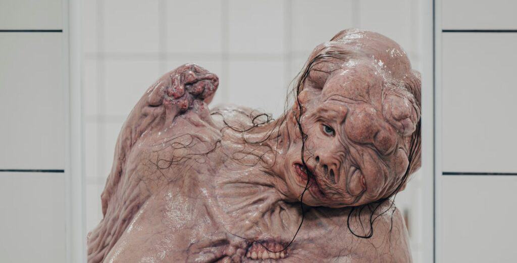 Behind-the-scenes prosthetic monster design by Pierre-Olivier Persin for The Substance (2024), practical effects inspired by Cronenberg.
